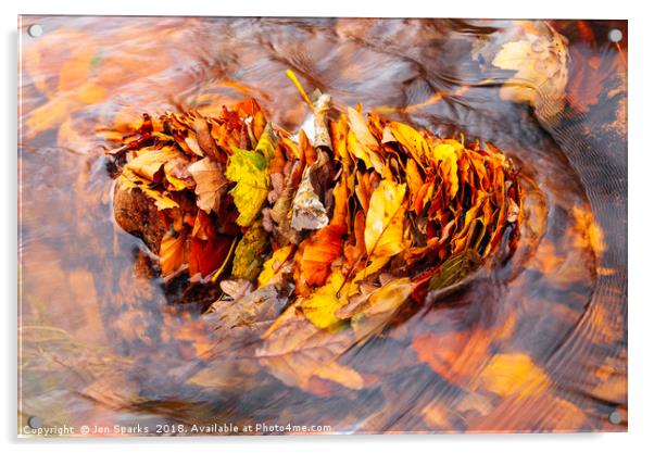 Leaves in the stream Acrylic by Jon Sparks