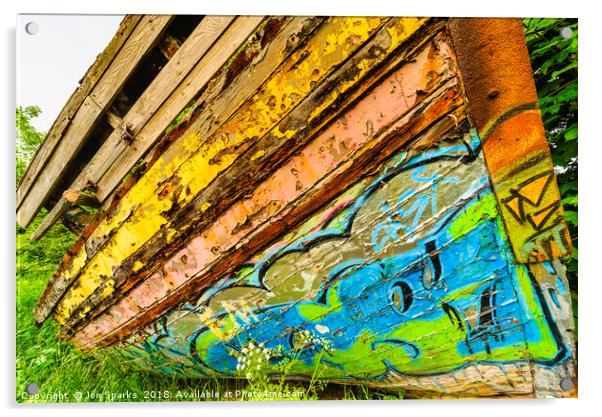 Graffiti on old boat Acrylic by Jon Sparks