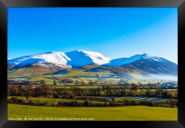 Snow on Skiddaw and Ullock Pike Framed Print by Jon Sparks