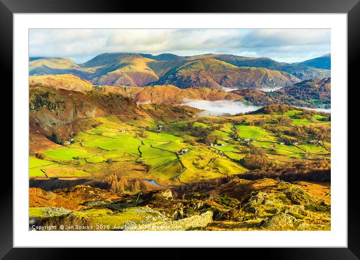 Little Langdale and Fairfield Framed Mounted Print by Jon Sparks