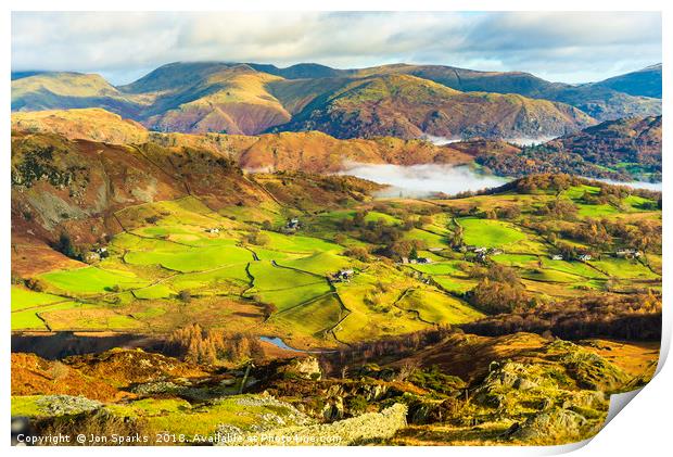Little Langdale and Fairfield Print by Jon Sparks
