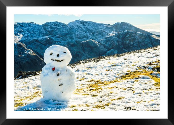 Snowman on Great Gable Framed Mounted Print by Jon Sparks