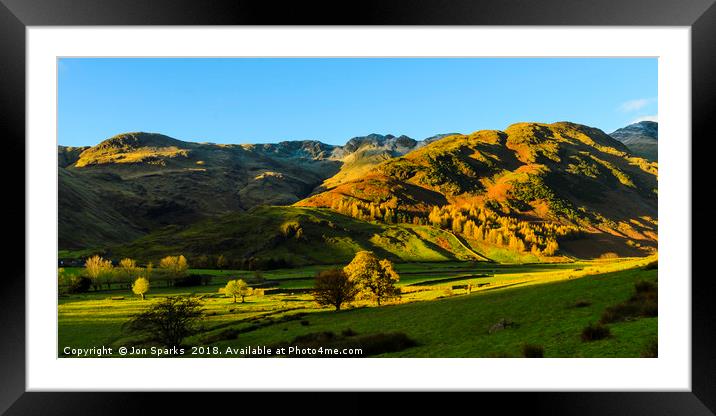 Mickleden, Crinkle Crags, and Bowfell Framed Mounted Print by Jon Sparks