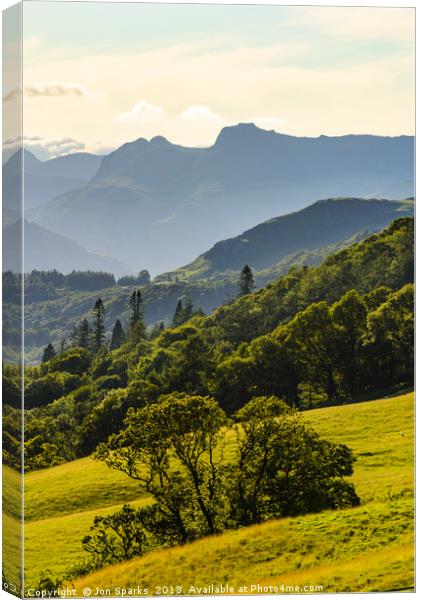 Langdale Pikes from Skelghyll Lane Canvas Print by Jon Sparks