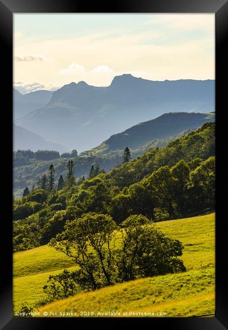 Langdale Pikes from Skelghyll Lane Framed Print by Jon Sparks