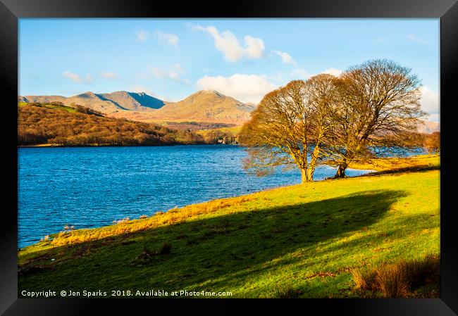 Coniston Water, Dow Crag and Coniston Old Man Framed Print by Jon Sparks