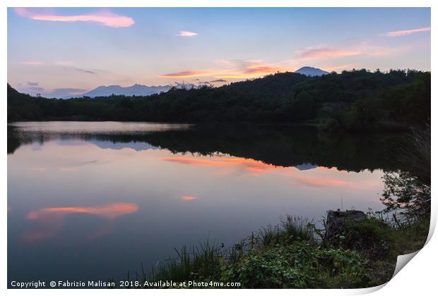 Pink clouds over the lake Print by Fabrizio Malisan