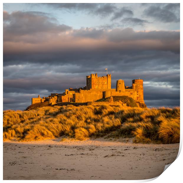 Sunset at Bamburgh Castle Print by Naylor's Photography