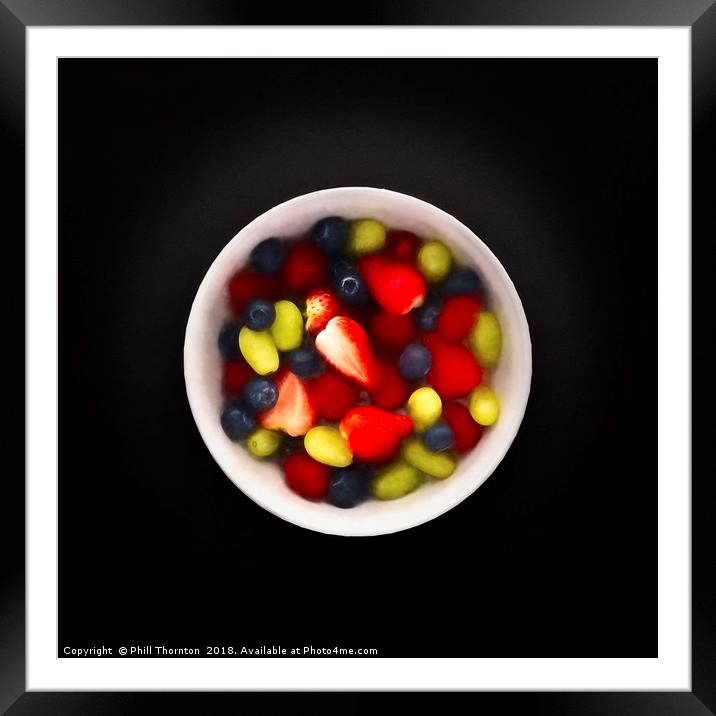 Still life of a bowl of fresh fruit salad. Framed Mounted Print by Phill Thornton