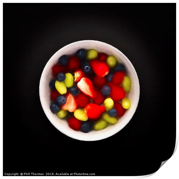 Still life of a bowl of fresh fruit salad. Print by Phill Thornton