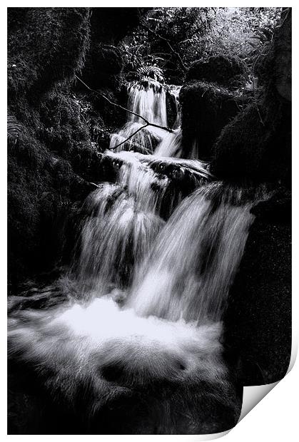 Black & white waterfall Print by Rob Hawkins