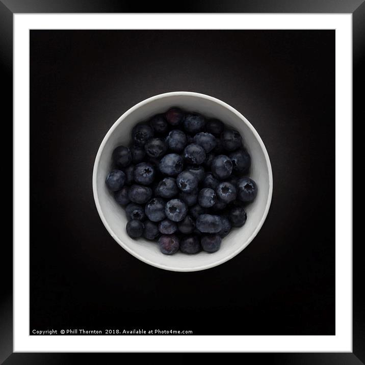 Still life of a bowl of Blueberries. Framed Mounted Print by Phill Thornton