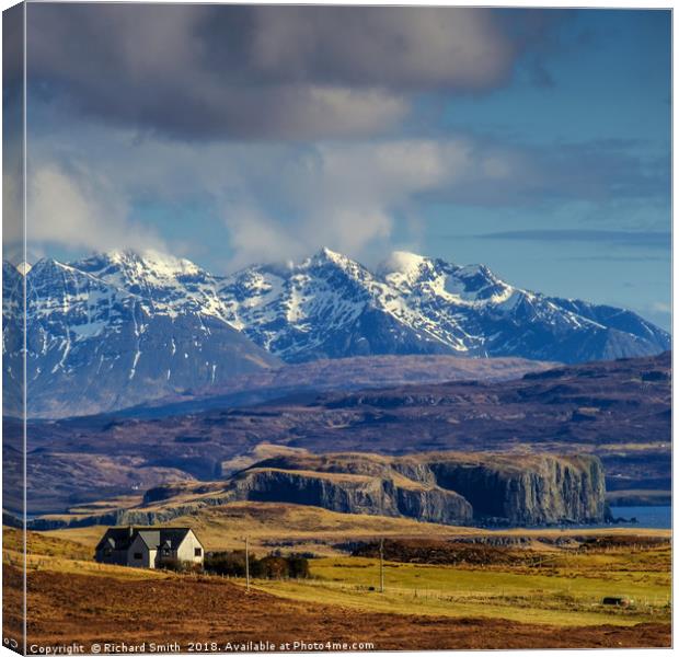 The west side of the Cuillin Hills from Orbost. Canvas Print by Richard Smith
