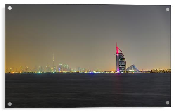 Dubai By Night Acrylic by Gary chadbond