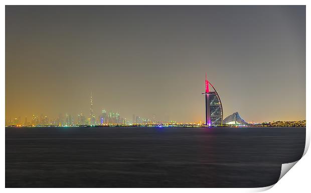Dubai By Night Print by Gary chadbond