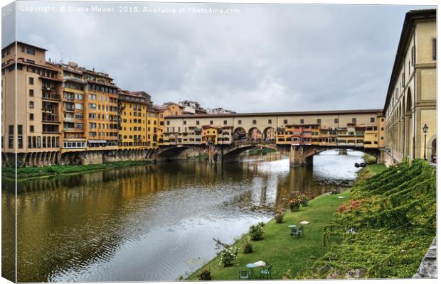 Ponte Vecchio over the river Arno Florence. Canvas Print by Diana Mower