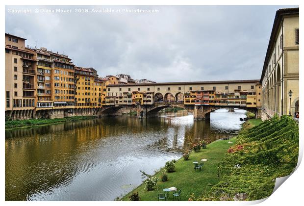 Ponte Vecchio over the river Arno Florence. Print by Diana Mower