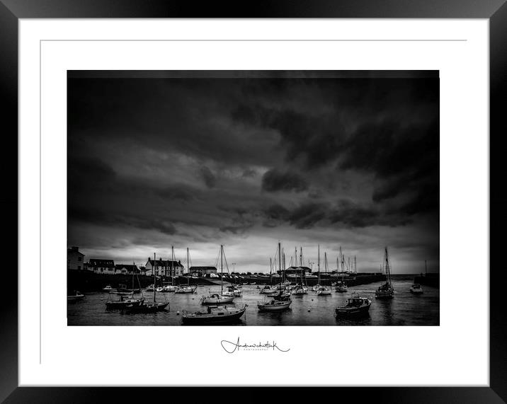 Aberaeron Harbor black and white print Framed Mounted Print by Andrew chittock
