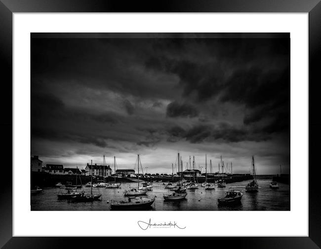 Aberaeron Harbor black and white print Framed Print by Andrew chittock