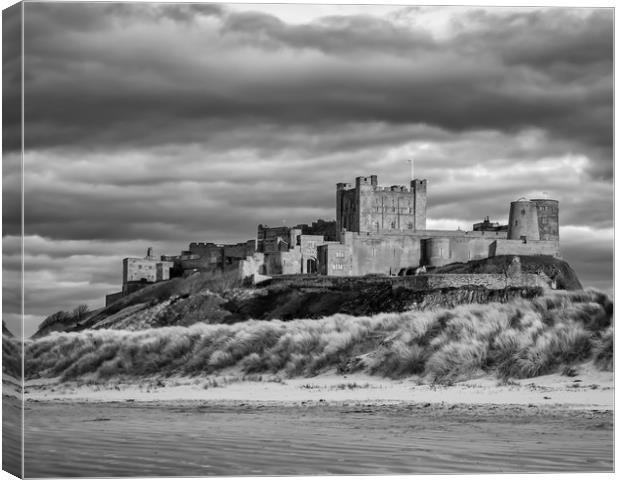 Sunset at Bamburgh Castle in B&W Canvas Print by Naylor's Photography