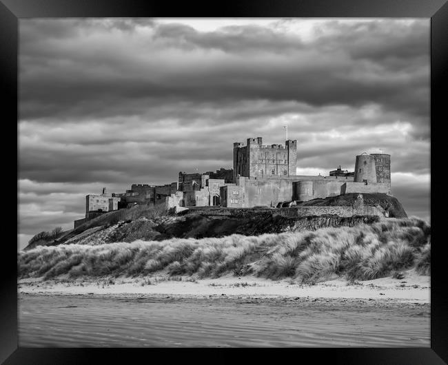 Sunset at Bamburgh Castle in B&W Framed Print by Naylor's Photography