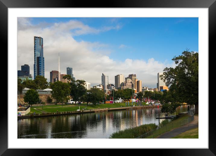 Melbourne city skyline of the Yarra river Framed Mounted Print by Andrew Michael