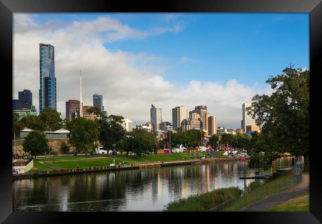 Melbourne city skyline of the Yarra river Framed Print by Andrew Michael