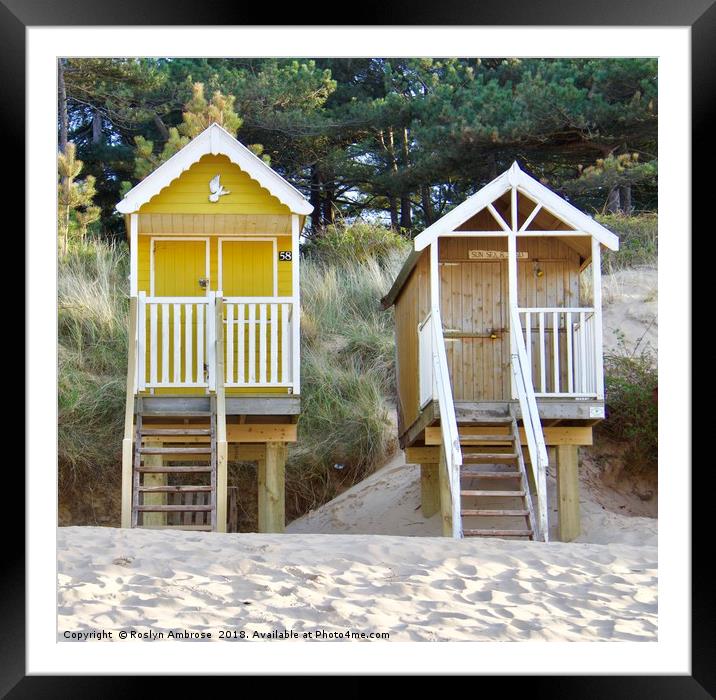 Beach Hut 58 & Beach Hut "Sun Sea & Sand"  Well-Ne Framed Mounted Print by Ros Ambrose