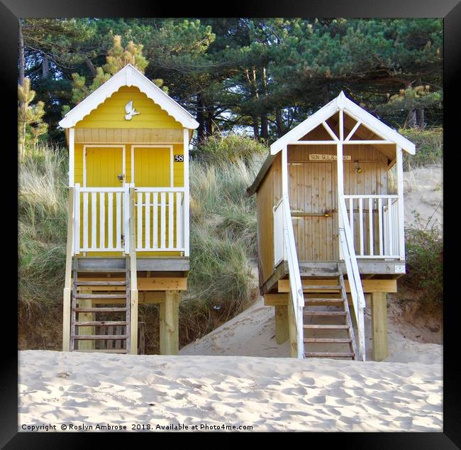 Beach Hut 58 & Beach Hut "Sun Sea & Sand"  Well-Ne Framed Print by Ros Ambrose