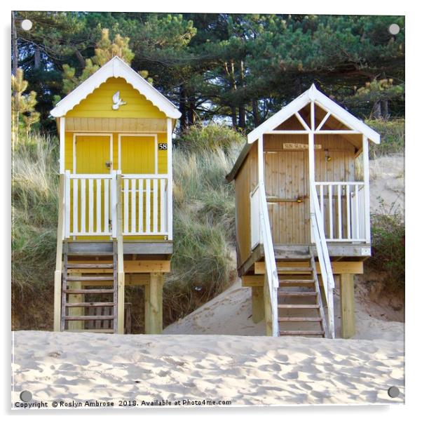 Beach Hut 58 & Beach Hut "Sun Sea & Sand"  Well-Ne Acrylic by Ros Ambrose