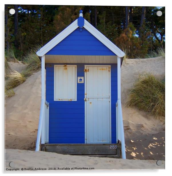 Beach Hut 203 "Sandy Bottom" Wells-Next-The-Sea Acrylic by Ros Ambrose