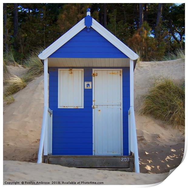 Beach Hut 203 "Sandy Bottom" Wells-Next-The-Sea Print by Ros Ambrose