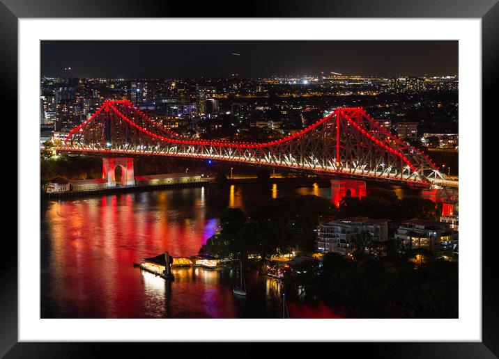Aerial view of Story Bridge lit after dark Framed Mounted Print by Andrew Michael