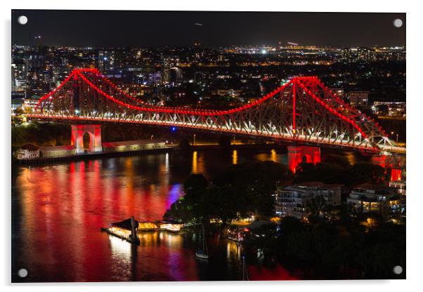 Aerial view of Story Bridge lit after dark Acrylic by Andrew Michael