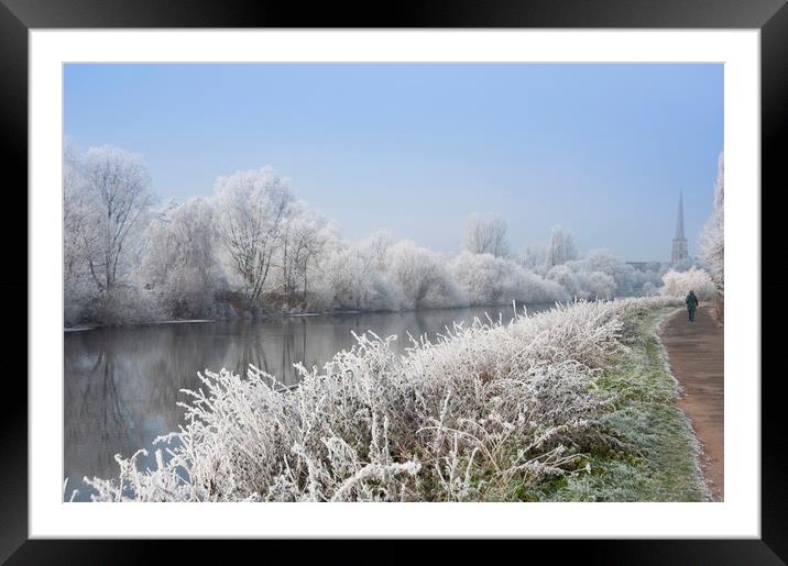 Walk along a scenic river Severn on a frosty morni Framed Mounted Print by Andrew Michael