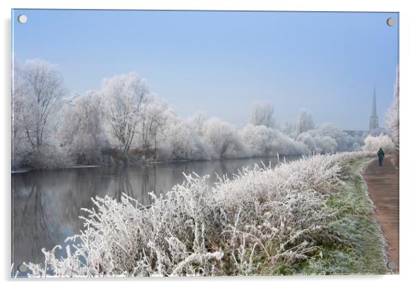 Walk along a scenic river Severn on a frosty morni Acrylic by Andrew Michael