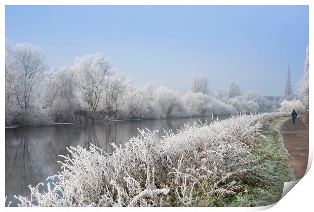 Walk along a scenic river Severn on a frosty morni Print by Andrew Michael