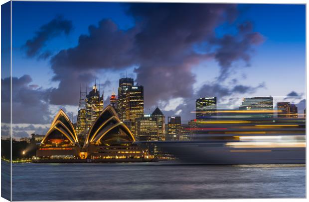 Ship on Sydney harbour at dusk Canvas Print by Andrew Michael