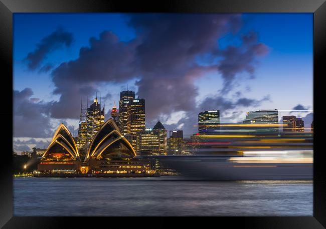Ship on Sydney harbour at dusk Framed Print by Andrew Michael