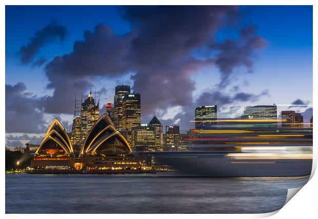 Ship on Sydney harbour at dusk Print by Andrew Michael