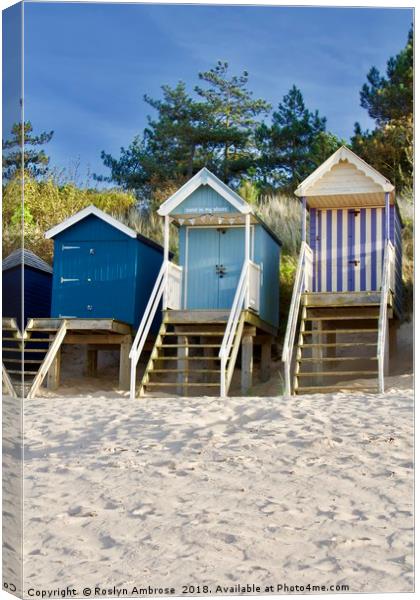 Beach Huts "Sand in My Shoes" Wells-Next-The-Sea Canvas Print by Ros Ambrose