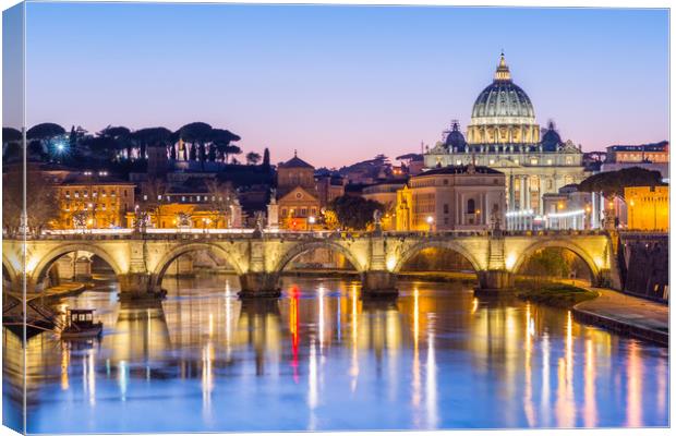 St Peter's Cathedral and Vatican city seen at dusk Canvas Print by Andrew Michael