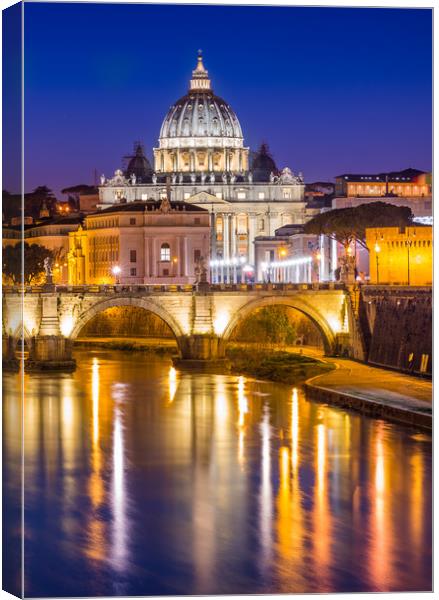 St Peter's Cathedral and Vatican city seen at dusk Canvas Print by Andrew Michael