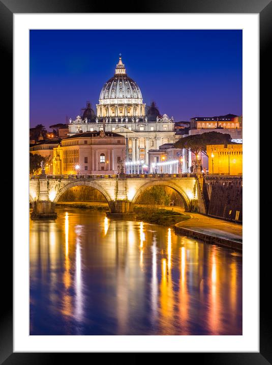 St Peter's Cathedral and Vatican city seen at dusk Framed Mounted Print by Andrew Michael