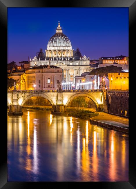 St Peter's Cathedral and Vatican city seen at dusk Framed Print by Andrew Michael