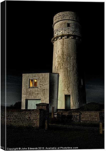 Hunstanton Lighthouse at night Canvas Print by John Edwards