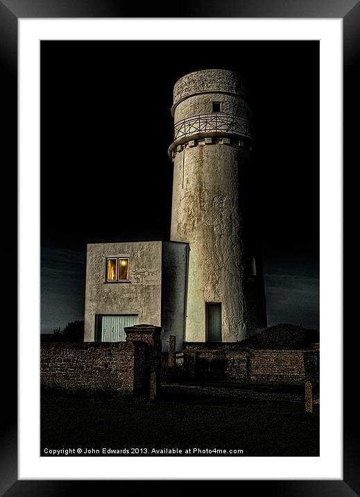 Hunstanton Lighthouse at night Framed Mounted Print by John Edwards