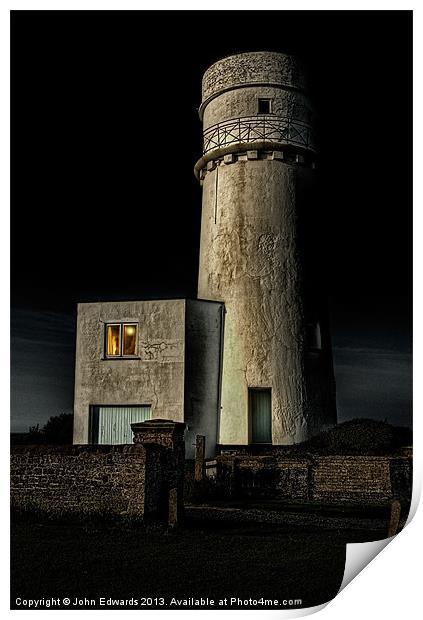 Hunstanton Lighthouse at night Print by John Edwards