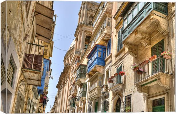 Balconies in Valletta Canvas Print by David Stanforth