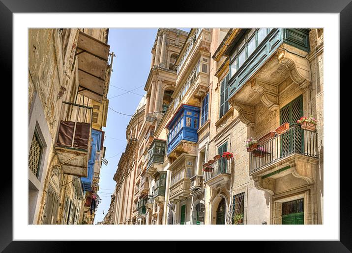 Balconies in Valletta Framed Mounted Print by David Stanforth